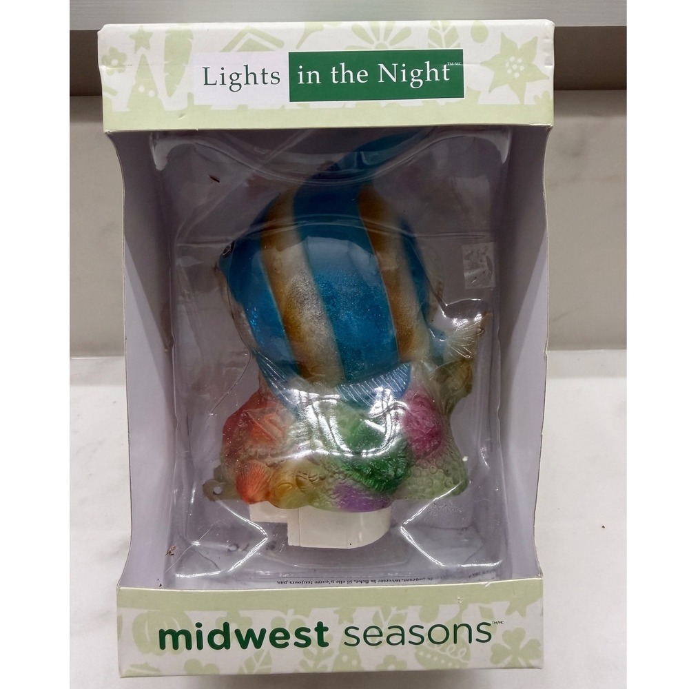 Midwest Seasons Tropical Angelfish Night Light Coastal Decor Blue Yellow NEW